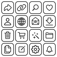 icons set for web and mobile applications. user interface button logos set for web and desktop. button icon set in thin line design isolated on white background. navigation icons in outline style 