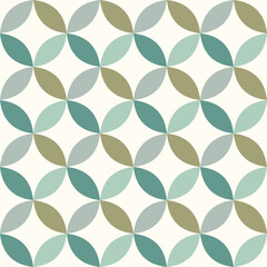 green Seamless geometric pattern of circles on white background. Simple geo pattern. Clothing fabric print. Seamless trellis background