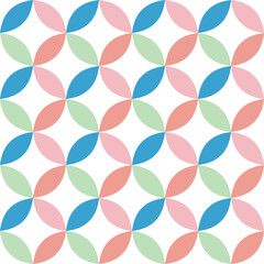 green pink blue Seamless geometric pattern of circles on white background. Simple geo pattern. Clothing fabric print. Seamless trellis background