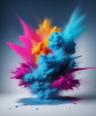 abstract powder splatted background. blue powder explosion. Colored cloud. Colorful dust explode. Paint Hol - obrazy, fototapety, plakaty