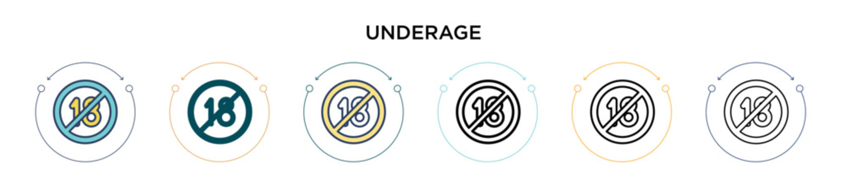 Underage icon in filled, thin line, outline and stroke style. Vector illustration of two colored and black underage vector icons designs can be used for mobile, ui, web