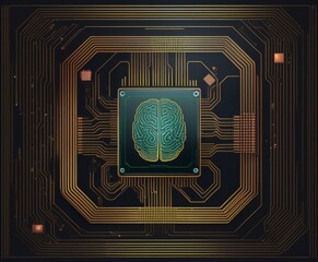 illustration of a futuristic AI processor with a brain design