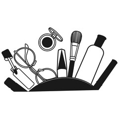 Makeup Bag with a variety of beauty products vector illustration.