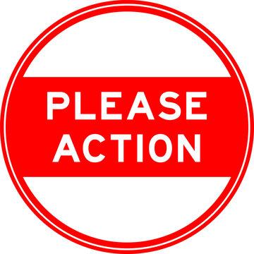 Red color round seal sticker in word please action on white background