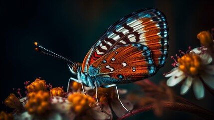 Fototapeta na wymiar Vibrant Fluttering: Captivating Macro Perspectives of Colorful Wings in Nature's Garde, generative AI