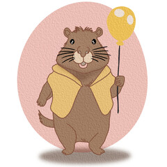 Capybara holding balloon