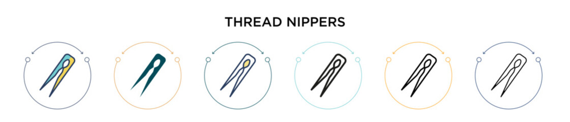 Thread nippers icon in filled, thin line, outline and stroke style. Vector illustration of two colored and black thread nippers vector icons designs can be used for mobile, ui, web