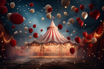 A circus tent adorned with balloons and confetti, Generative Ai - obrazy, fototapety, plakaty