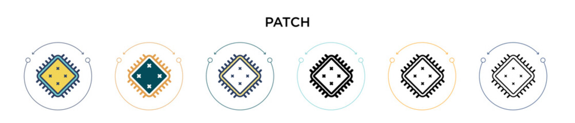 Patch icon in filled, thin line, outline and stroke style. Vector illustration of two colored and black patch vector icons designs can be used for mobile, ui, web