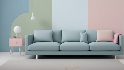 제목: Pastel living room.9 Interior design of house with comfort sofa and couch. mockup-Generative aI