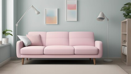 제목: Pastel living room.2 Interior design of house with comfort sofa and couch. mockup-Generative aI