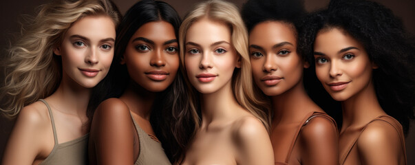 Diverse Group of Beautiful Women with Natural Beauty and Glowing Skin: A diverse group of beautiful women with natural beauty and glowing skin, representing the power of diversity and inclusion.