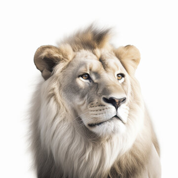  retrato de un leon blanco sobre fondo blanco. ilustracion de ia generativa