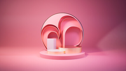Luxurious display stand on light pink background. 3D rendering