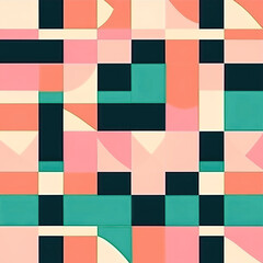 Colorful geometric mosaic pattern illustration with creative abstract shapes. Modern scandinavian style background print. Trendy bright symbols and minimalist shape texture, geometry collage.