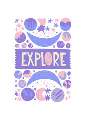 Space and cosmos abstract elements. Astronomy and Stellar composition. Modern trendy Matisse minimal style. Universe and Galaxy poster, invite. Vector arrangements for greeting card