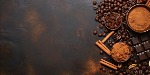 Cinnamon and coffee blend on wooden table background for perfect morning