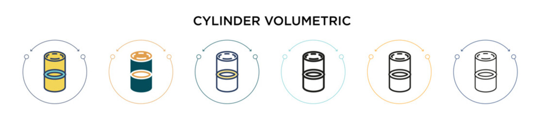 Cylinder volumetric icon in filled, thin line, outline and stroke style. Vector illustration of two colored and black cylinder volumetric vector icons designs can be used for mobile, ui, web