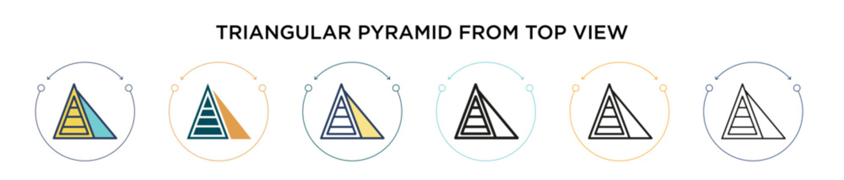 Triangular pyramid from top view icon in filled, thin line, outline and stroke style. Vector illustration of two colored and black triangular pyramid from top view vector icons designs can be used for