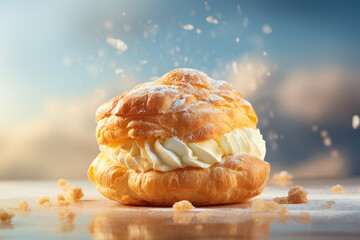 delicious looking cream puff on bright background - obrazy, fototapety, plakaty