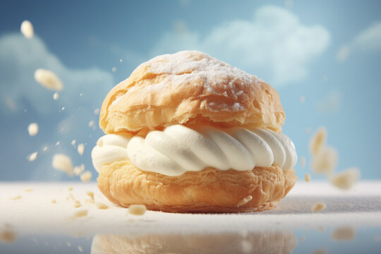 delicious looking cream puff on bright background
