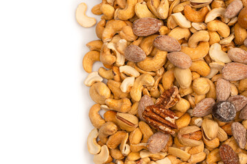 A group of almonds, pistachios, walnuts, macadamia, cashews.