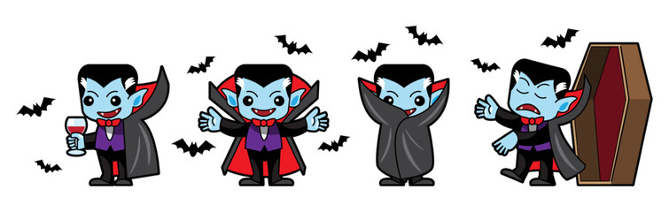 Set of cute Dracula cartoon characters . Halloween concept . Isolate white background . Vector .