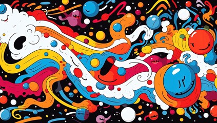 Colorful cartoonish grunge graffiti music wallpaper poster illustration made with Generative AI 