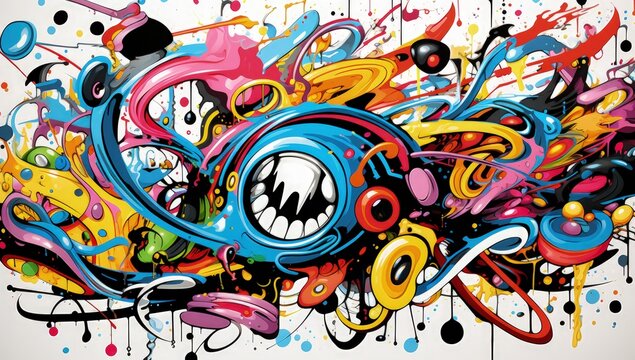 Fototapeta Colorful cartoonish grunge graffiti music wallpaper poster illustration made with Generative AI 