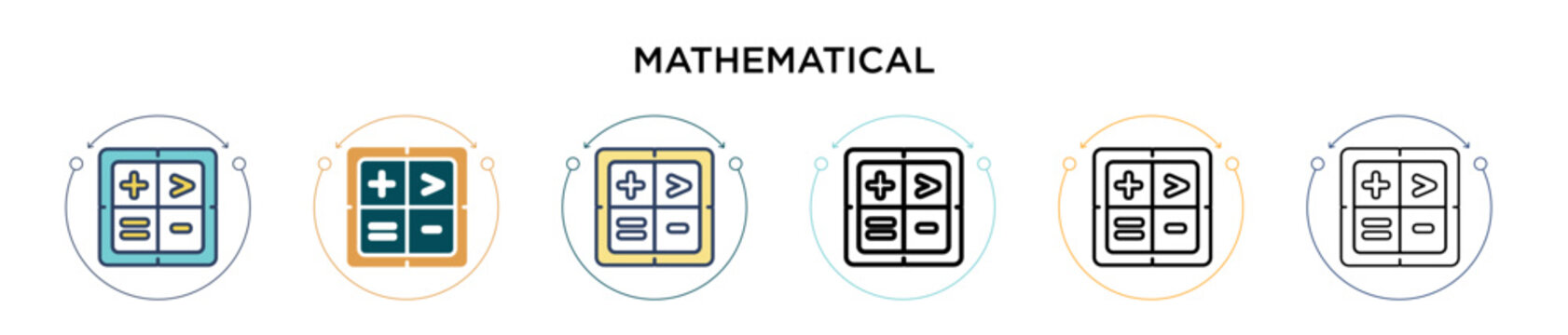 Mathematical symbols icon in filled, thin line, outline and stroke style. Vector illustration of two colored and black mathematical symbols vector icons designs can be used for mobile, ui, web