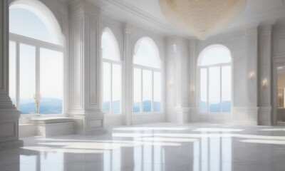 Fototapeta na wymiar White Palace Marble Luxury Interior Room with Sunny Window