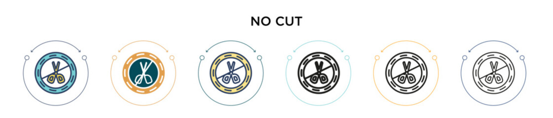 No cut icon in filled, thin line, outline and stroke style. Vector illustration of two colored and black no cut vector icons designs can be used for mobile, ui, web