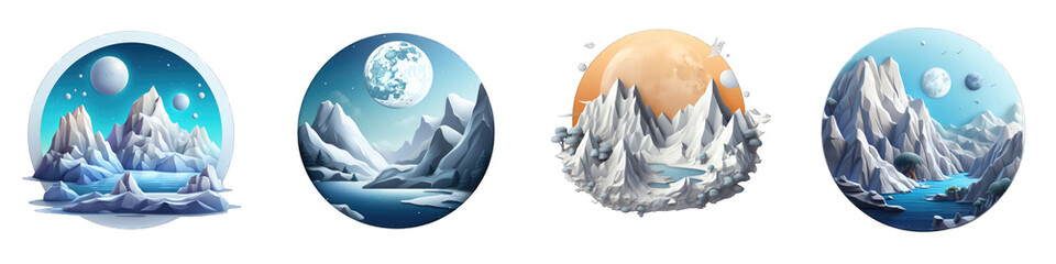 Lunar Landscape clipart collection, vector, icons isolated on transparent background