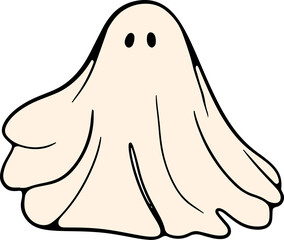 Retro Ghost Halloween t-shirt design. Cute cartoon. vintage illustration