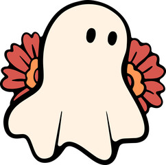 Retro Ghost Halloween t-shirt design. Cute cartoon. vintage illustration