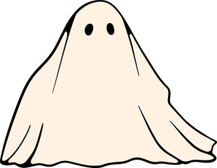 Retro Ghost Halloween t-shirt design. Cute cartoon. vintage illustration