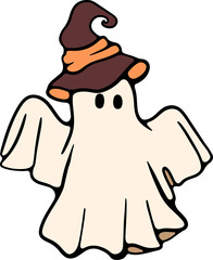 Retro Ghost Halloween t-shirt design. Cute cartoon. vintage illustration