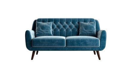 Modern blue sofa isolated on transparent background. PNG