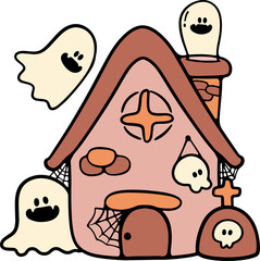 Retro Ghost Halloween t-shirt design. Cute cartoon. vintage illustration