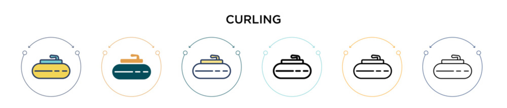 Curling icon in filled, thin line, outline and stroke style. Vector illustration of two colored and black curling vector icons designs can be used for mobile, ui, web
