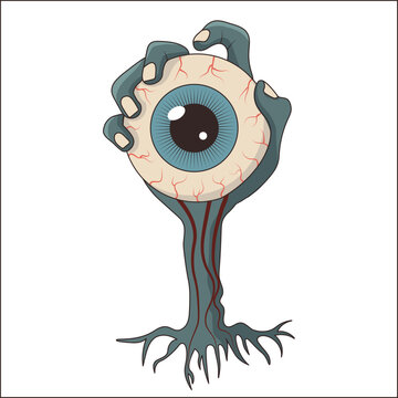 recommend clip art: The zombie's hand holds the eye.  Halloween vector  sticker, stamp or patch.