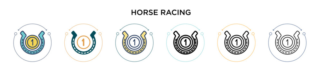 Horse racing icon in filled, thin line, outline and stroke style. Vector illustration of two colored and black horse racing vector icons designs can be used for mobile, ui, web - obrazy, fototapety, plakaty