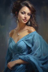 Lady in blue dress - oil-painting