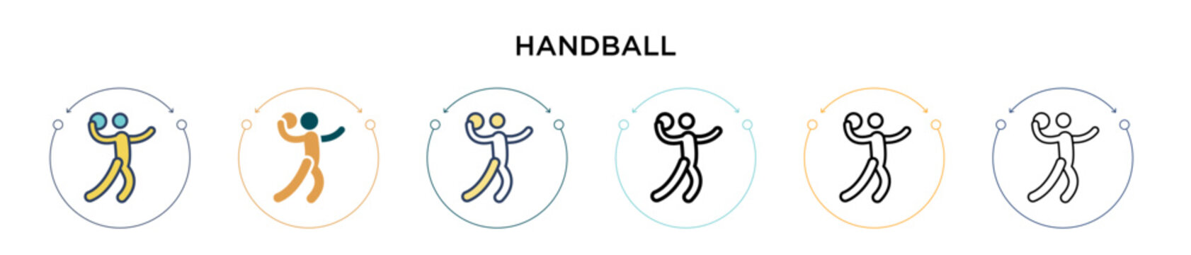 Handball icon in filled, thin line, outline and stroke style. Vector illustration of two colored and black handball vector icons designs can be used for mobile, ui, web