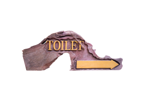 Wooden toilet sign isolated on transparent background