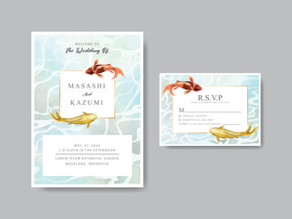 beautiful koi fish watercolor wedding invitation card