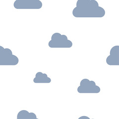 Fototapeta premium Seamless pattern of blue clouds on a white background.
