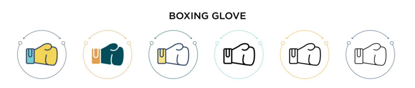 Boxing glove icon in filled, thin line, outline and stroke style. Vector illustration of two colored and black boxing glove vector icons designs can be used for mobile, ui, web