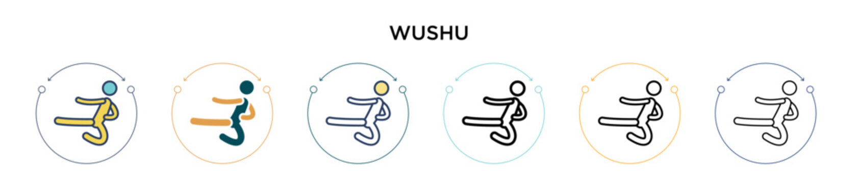 Wushu icon in filled, thin line, outline and stroke style. Vector illustration of two colored and black wushu vector icons designs can be used for mobile, ui, web
