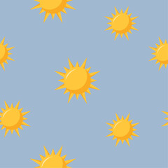 Seamless pattern. Suns on a blue background. Illustration for fabric wallpaper.